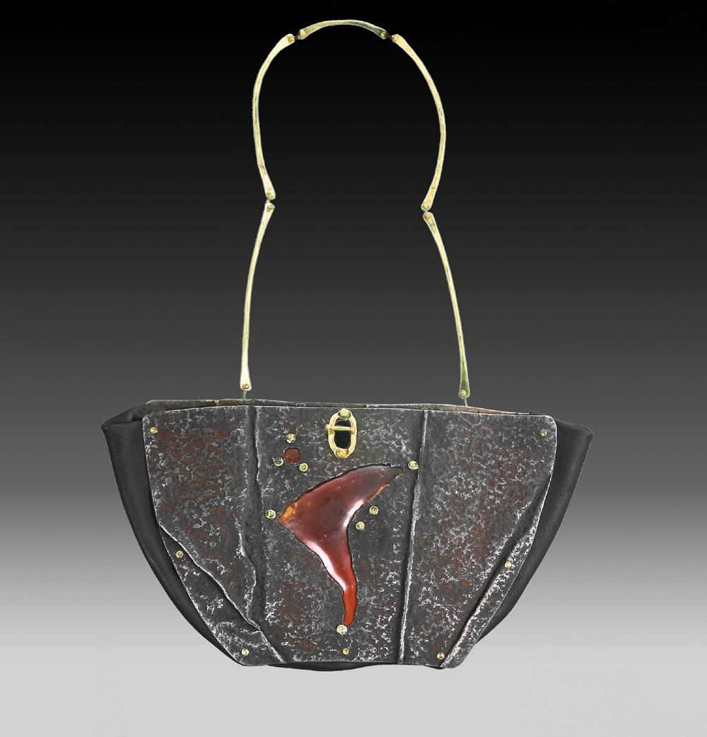 Handbag, art handbag, purse, metal purse, silver purse, copper purse, copper vessel, fashion bag, art bag, contemporary fashion, modern fashion, modern art, contemporary art